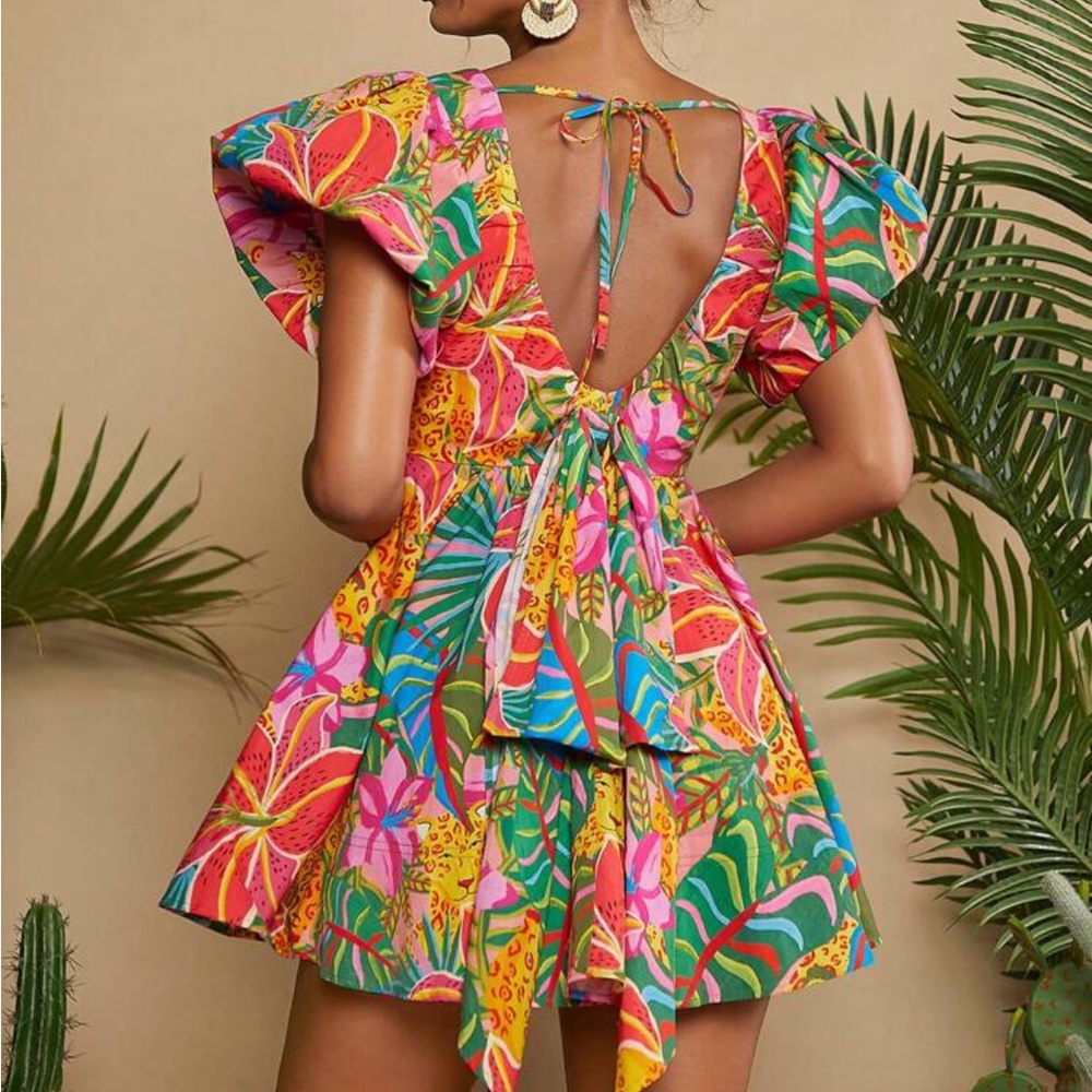 Vibrant tropical color mini dress